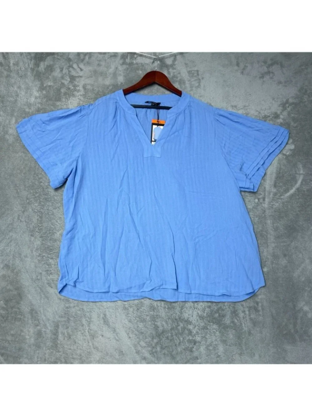 NWT Well Worn Women's XXL Blue Short-Sleeve Split-Neck Tunic Top Viscose G2131